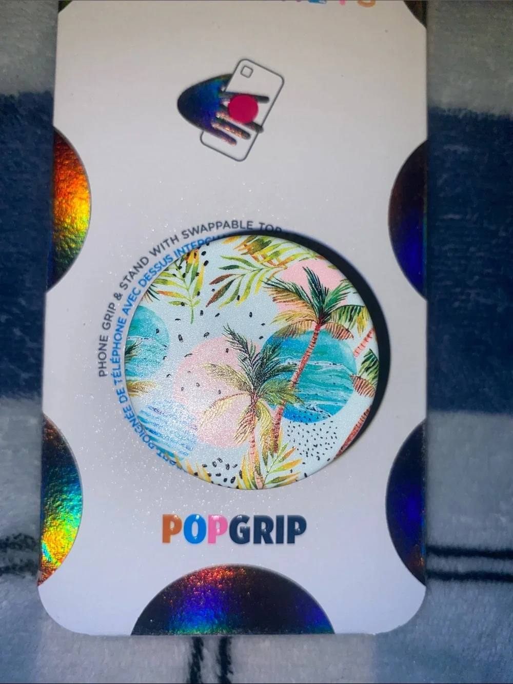 PopSocket PopGrip Phone Grip - White with Tropical Palm Multicolor Design